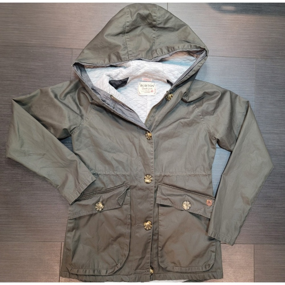 Burton Womans Jacket Quilted Waterproof hood front pockets Army green